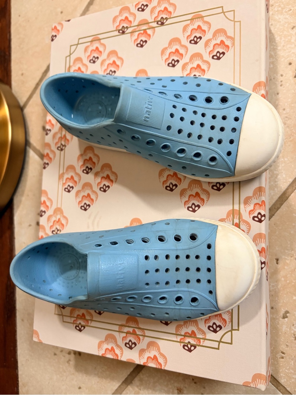 Native Kids Light Blue Water Slip-On Shoes with White Toe